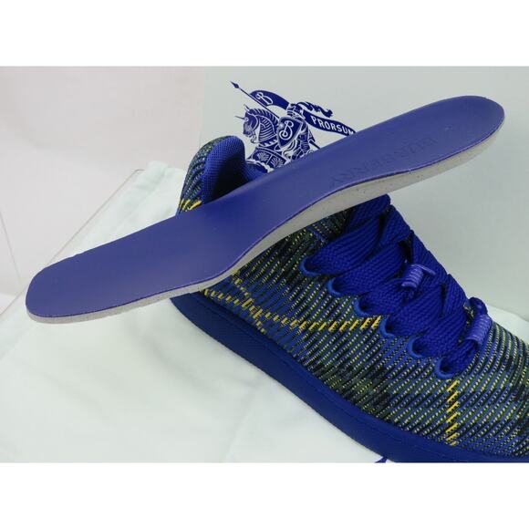 NIB BURBERRY BOX NAVY BLUE CHECK CANVAS LOGO PLATFORM SNEAKERS 8 US 41 ITALY - Picture 6 of 12